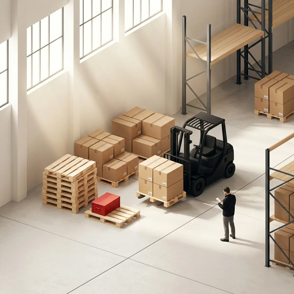 A sleek, modern logistics hub in Europe with sun streaming through high windows, illuminating a neatly organized shipping terminal with a soft, confid